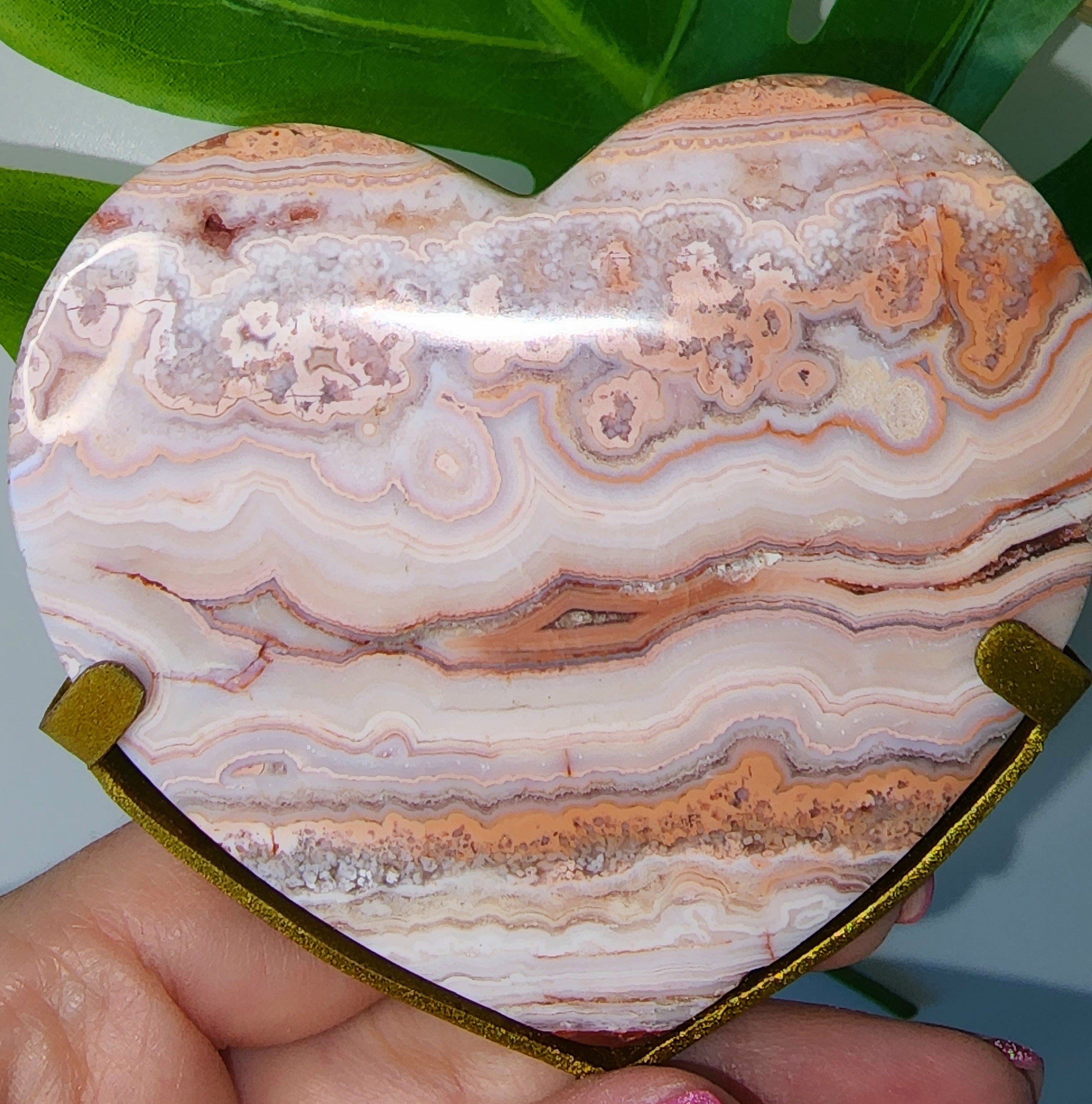 Crazy Lace Agate Heart w/stand B